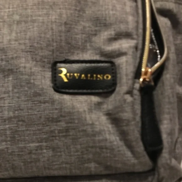 Ruvalino  diaper bag backpack. Gray, Black, with gold zippers - Picture 2 of 7